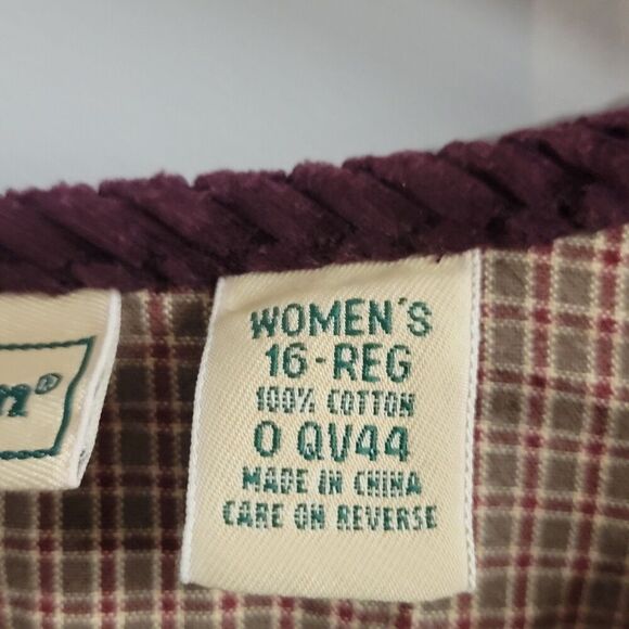 LL Bean Size 16 Dress  Purple Corduroy Pockets Long Sleeve Button Up 100% Cotton - Picture 7 of 8